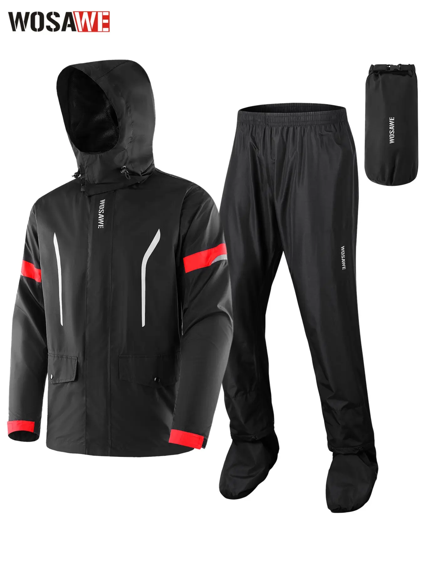 WOSAWE Men Women Waterproof Rainproof Cycling Suit  Rain Jacket & Pants Set, Breathable Windproof Reflective Outdoor Gear with Shoe Covers for Bike Camping Hiking
