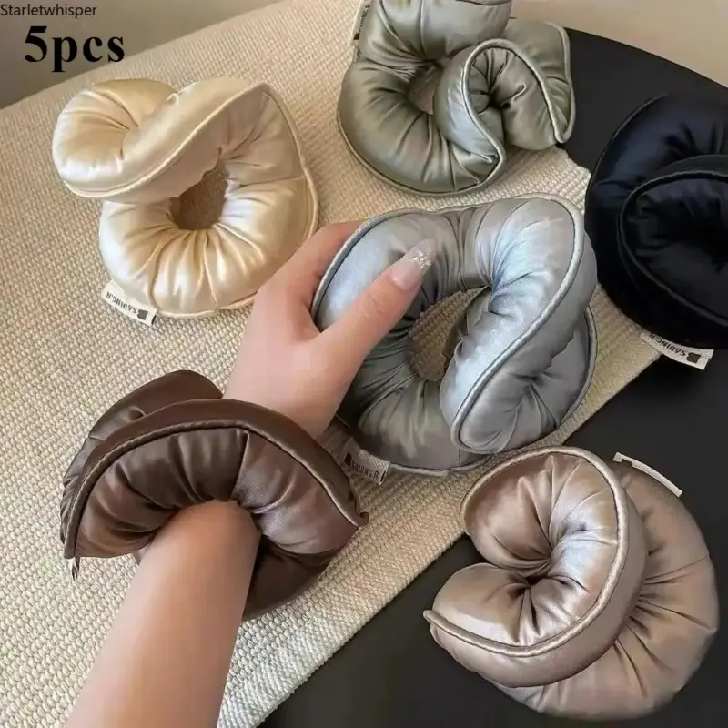5 PCS Solid Satin Hair Ties, Soft No‑Crease Sponge Ponytail Holders, Sleep‑Friendly Hair Accessories for Workout Daily Wear Holiday Gifting