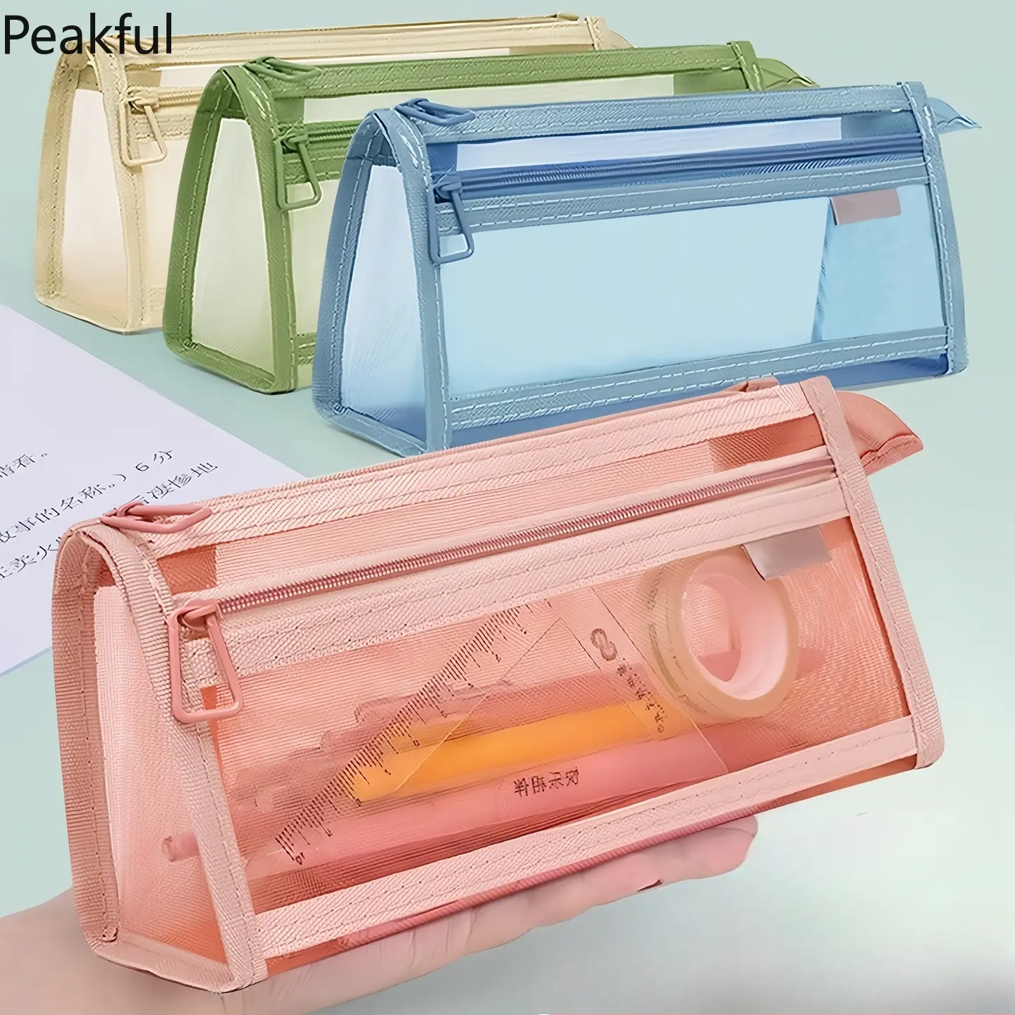 2026 New Morandi Transparent Pencil Case, Double-Layer Large Capacity Mesh Stationery Bag with Smooth Zipper, Ins Style High-Aesthetic Organizer, Perfect for Back to School
