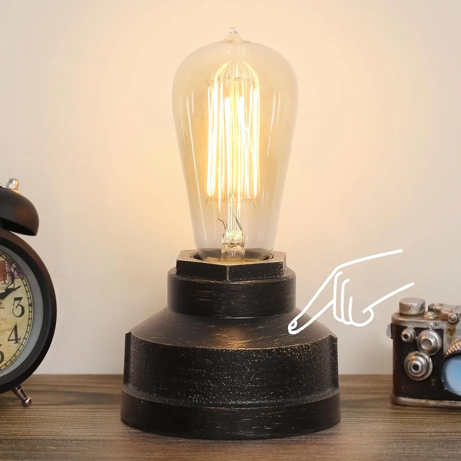 Antique Classic Small Touch Control Dimmable Table Lamp - Industrial Steampunk Style, Edison Bulb Base, Nightlight for Living Room, Dining Room, Loft Apartment Bedroom Nightstand Accent Light, Table Lamps