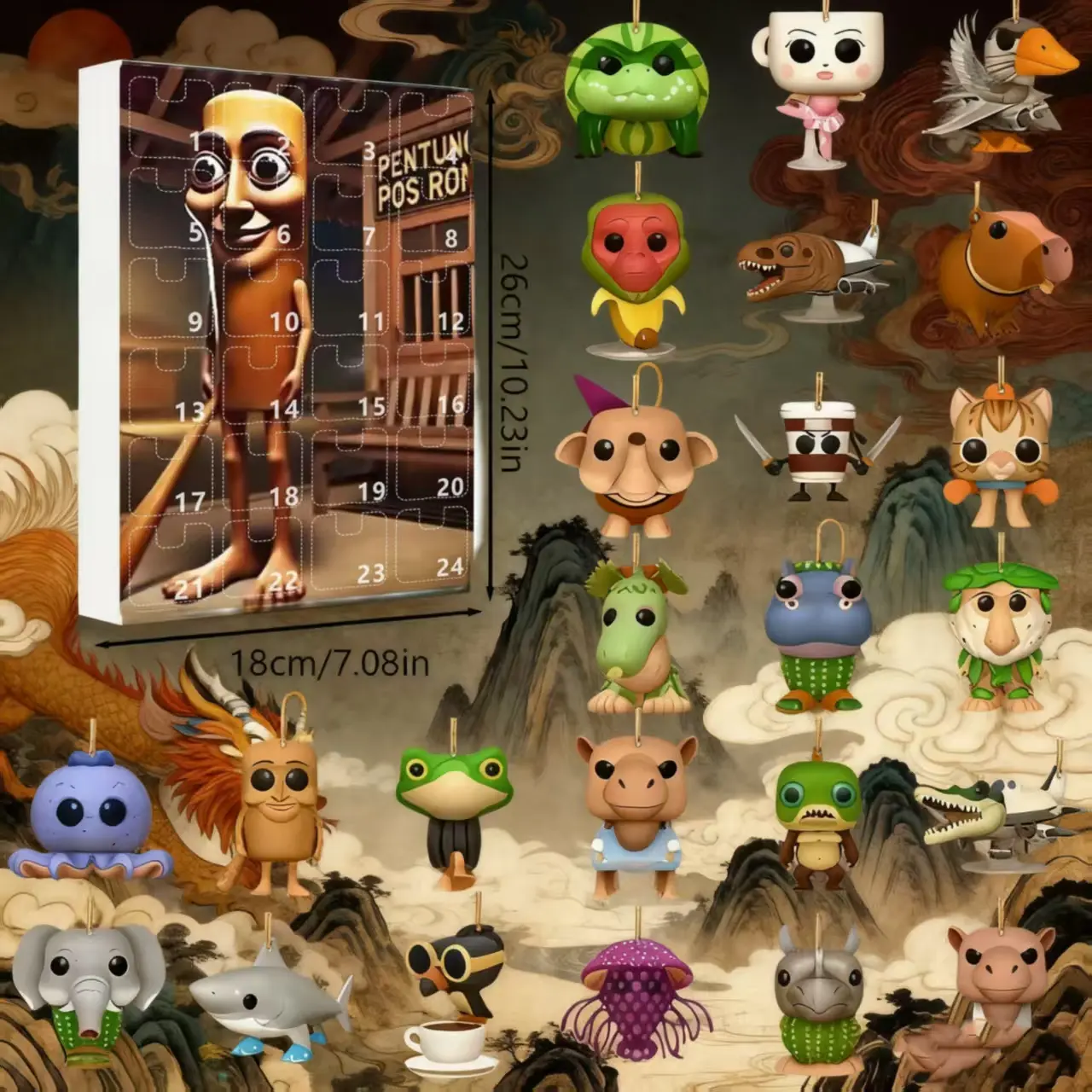 Italian Brainrot Christmas Advent Calendar 2026,24 Days Christmas Countdown Calendar with Brainrot Meme Shark Figures Toys, Collectible Dolls ,Funny Animals,Unique Key Chain,Decorations Gifts for Fans Office Room Figurine Decor (24Pcs)