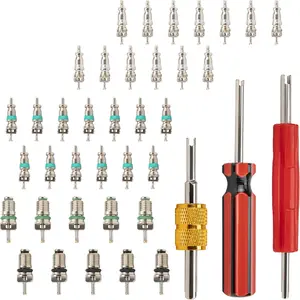 Air Conditioning Valve Core Accessories Kit, R12 R134a Refrigeration Schrader Tire Valve Stem Cores with Single & Dual Heads Valve Core Remover Installer Tool, System Seal Caps Kit
