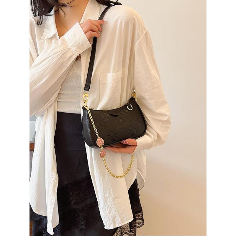 BIGWIG Women's Fashionable Floral Pattern Crossbody Bag, Casual PU Leather Zipper Shoulder Bag for Daily Used, Trendy Versatile High-quality Daily Commuting Bag