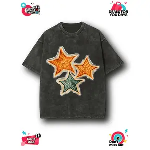 Trendy Geometric Star Unisex Vintage Washed T-Shirt, Colorful Streetwear Tee,fathersdaygift