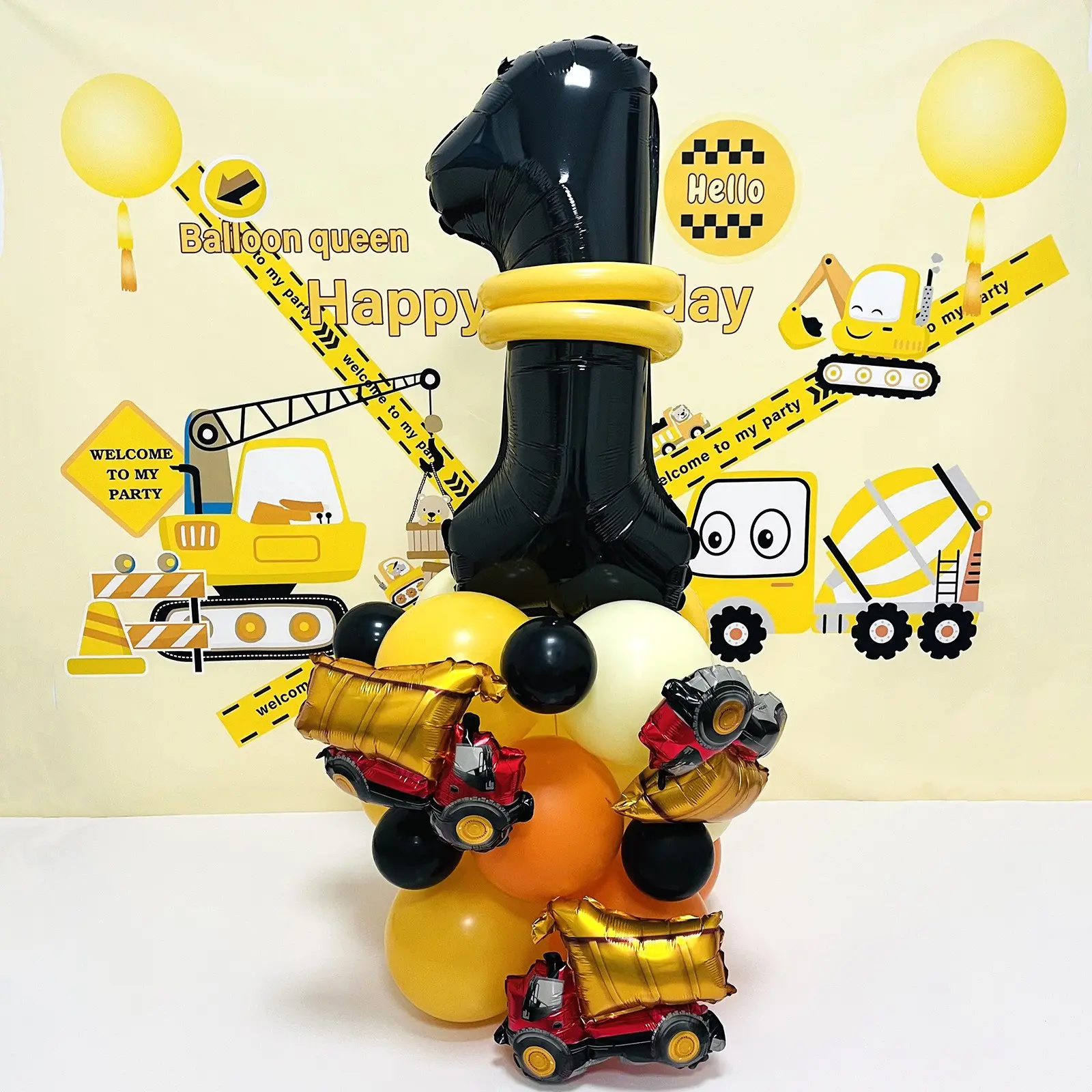32-Piece Car Theme Number Aluminum Foil Balloons Set, Engineering Vehicle Foil, Birthday Party Decor, Kids Room Decoration, Balloon Decorations