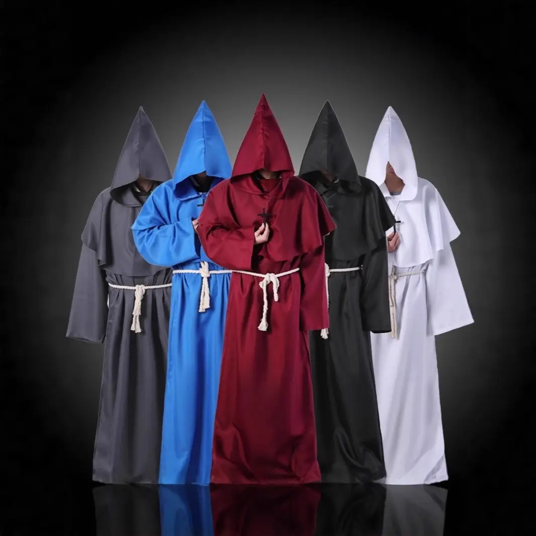 Medieval Fancy Cosplay Clothes - Thick Fabric Monk Robe, Matching Nun Wizard Priest Outfit for Halloween Retro Style Stage Performances (Festive & Party Supplies Accessory), Overall