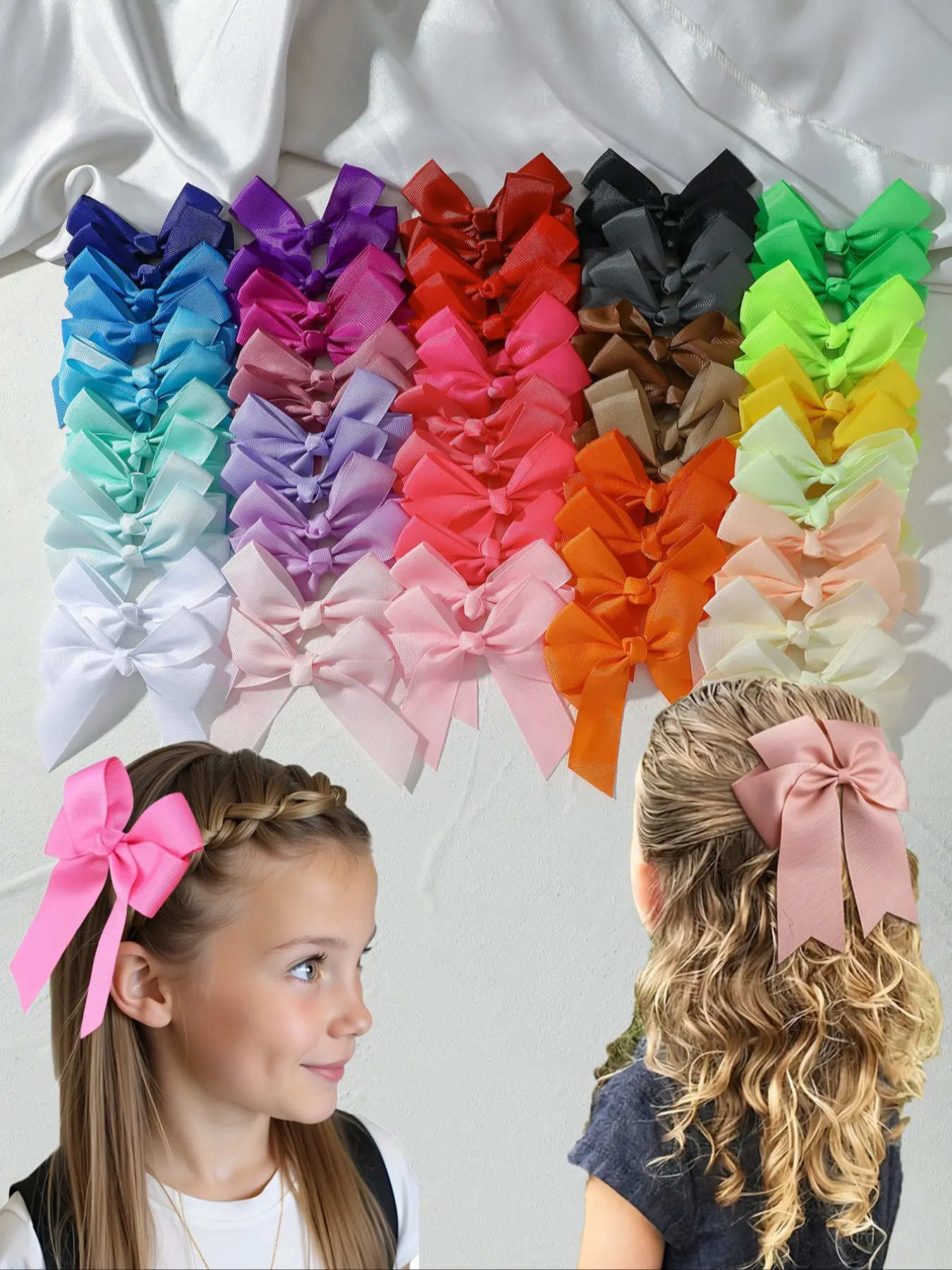 60-Piece Cute Macaron Color Bow Decorative Hair Clips, Barrettes, Safe Non-Damaging Hair Accessories, Fun Multicolor Hair Decorations, Hair Clip Set