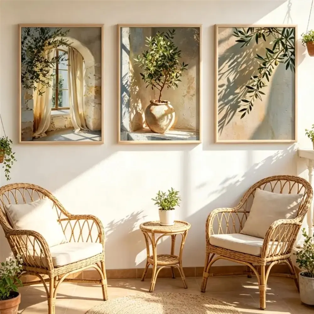 3 Pieces Mediterranean Olive Tree Antique Botanical Art Prints, Modern Wall Mural, Pastoral Elegant Home Art, Classic Gallery Decor, Warm Tone Painting, Wall Decor for Kitchen, Framed and Unframed Options Available.
