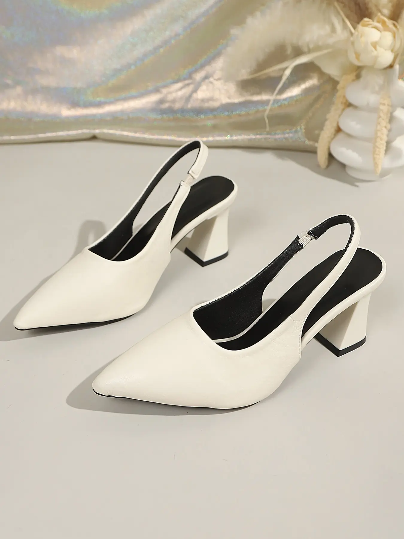 Elegant V-Neck Pointed Toe Sandals, Adjustable Straps, Geometric Heel Design, & Cream Colors, Perfect for Office & Casual Wear, Classy Sandals