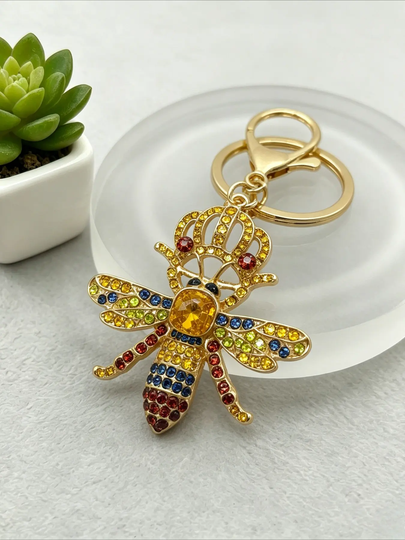 1PC Cute Bee Keychain Rhinestone Bee Key Ring Pendant Charm for Bag Car Key Accessory