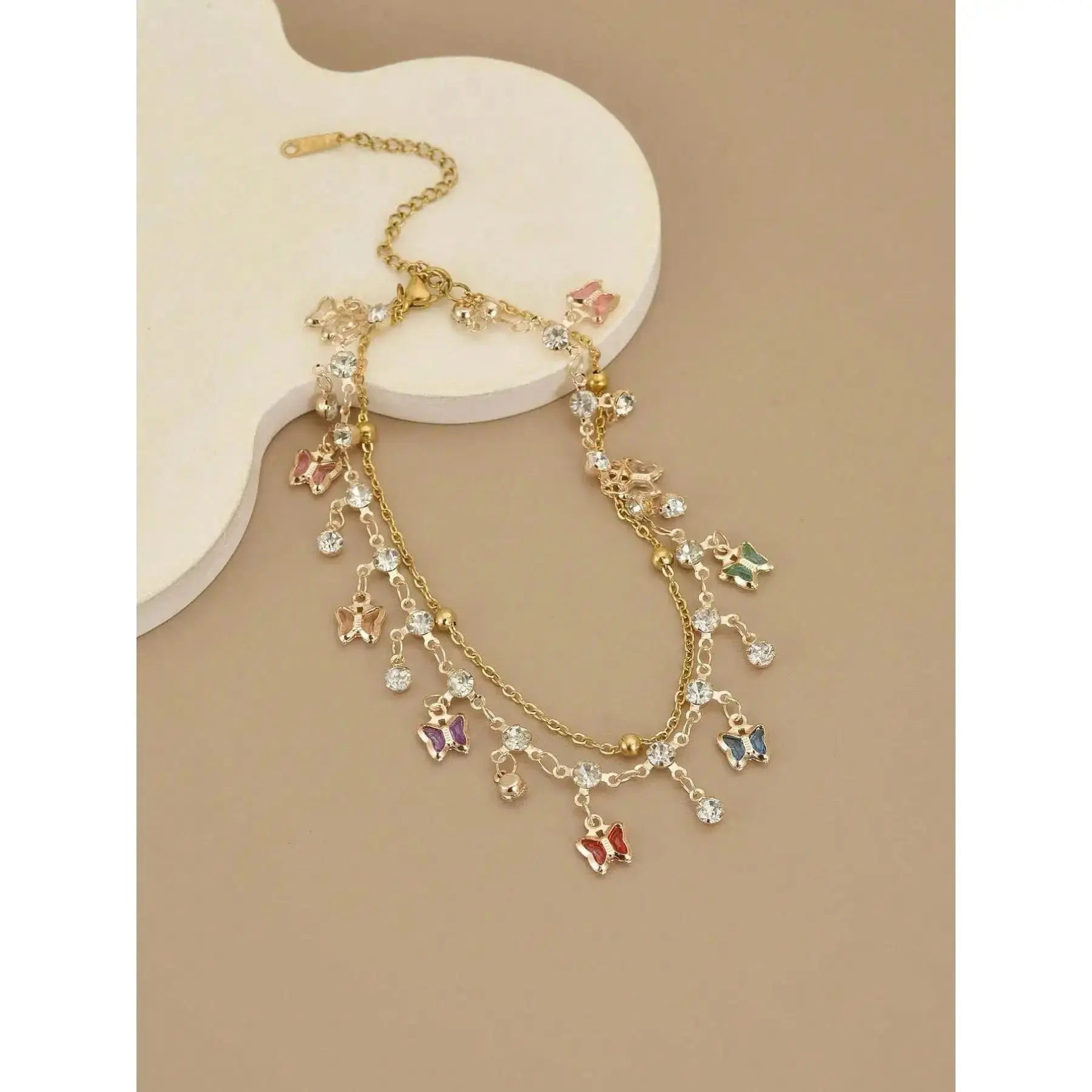 Gold Plated Anklet for Women, Dainty Multi-Layered Boho Chain with Butterfly Charms and Sparkling CZ, Handmade Summer Beach Jewelry, Anklets For Women, Leg Chain, Boho Charm, Stainless Steel, Foot Jewelry, Fashion Chic Accessories