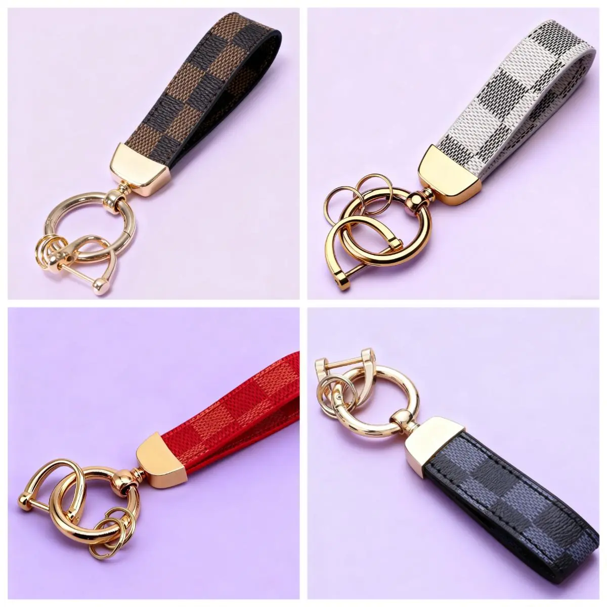 Printed Faux Leather Keychain Lanyard, Unisex Car Key Ring with Elegant Horseshoe Metal Buckle, 80x20mm, Car Accessories, Vehicle Accessories