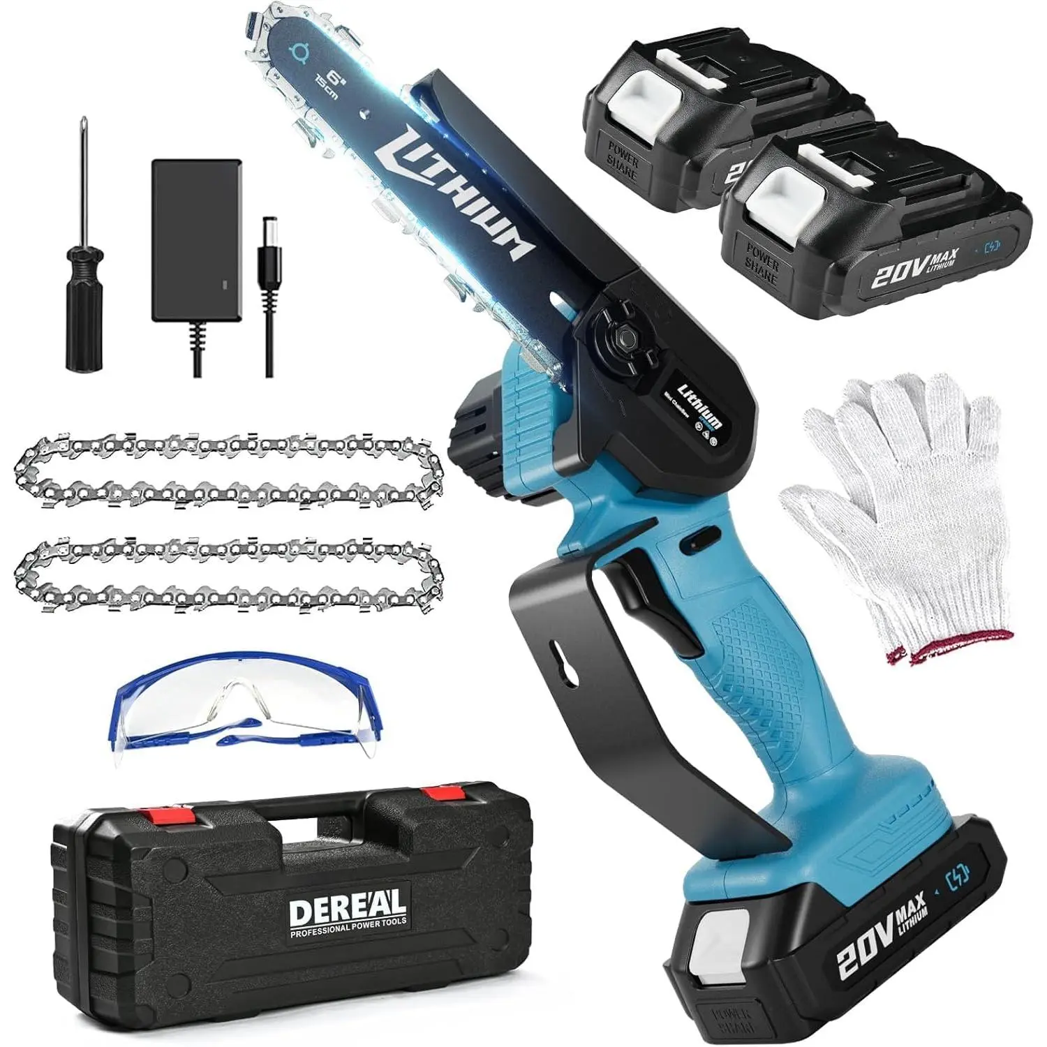 Mini 6" 40V Dual Pack Cordless Electric Power Chain Saws, Hand Held Upgraded Small Model with Lock Safety for Trimming Tasks
