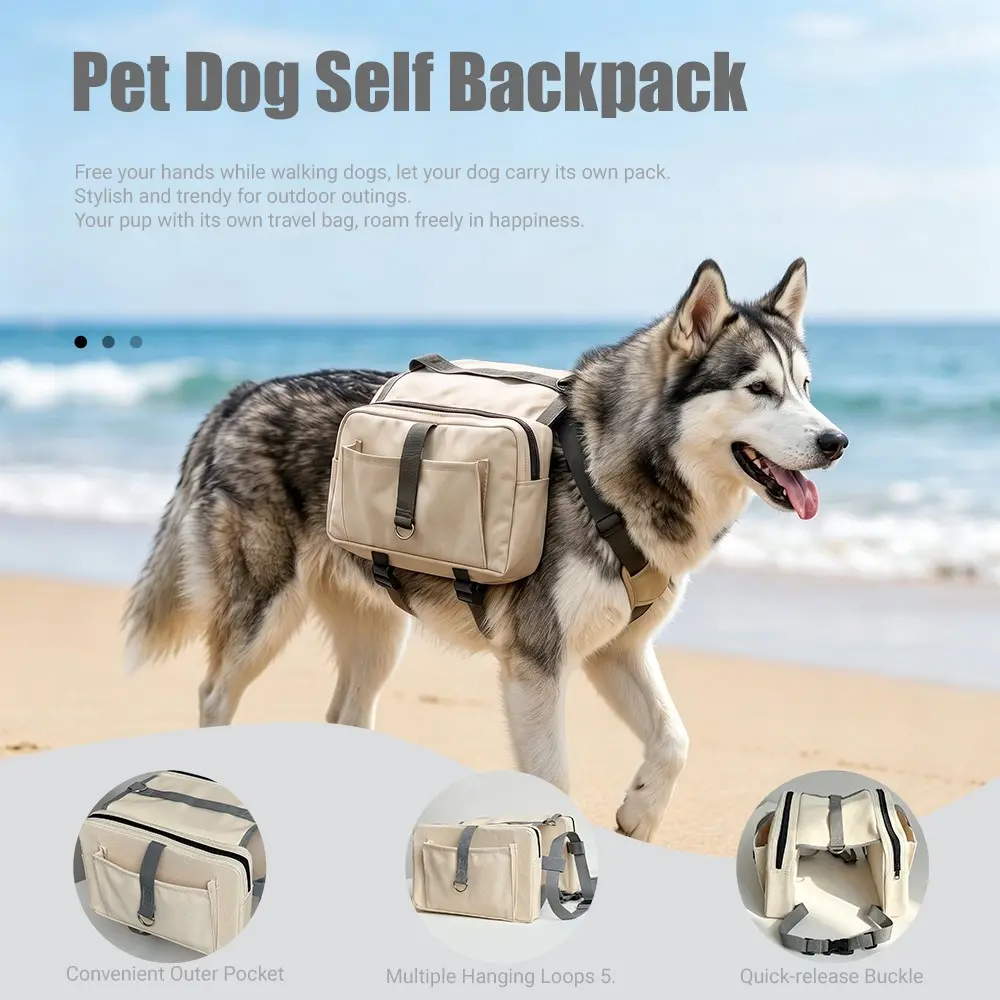Pet Hiking Gear, Dog Self-Bearing Pack, Quick-On Quick-Off Chest Harness, Multi-Pocket Outdoor Dog Load Backpack, Essential Pet Accessories