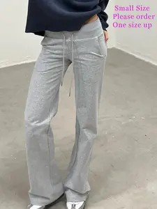 Women's Plain Drawstring Waist Straight Leg Pants, Casual Pocket High Waist Trousers for Fall, Fashion Women's Fall Bottoms for Daily Wear, Casual Minimalist Trousers