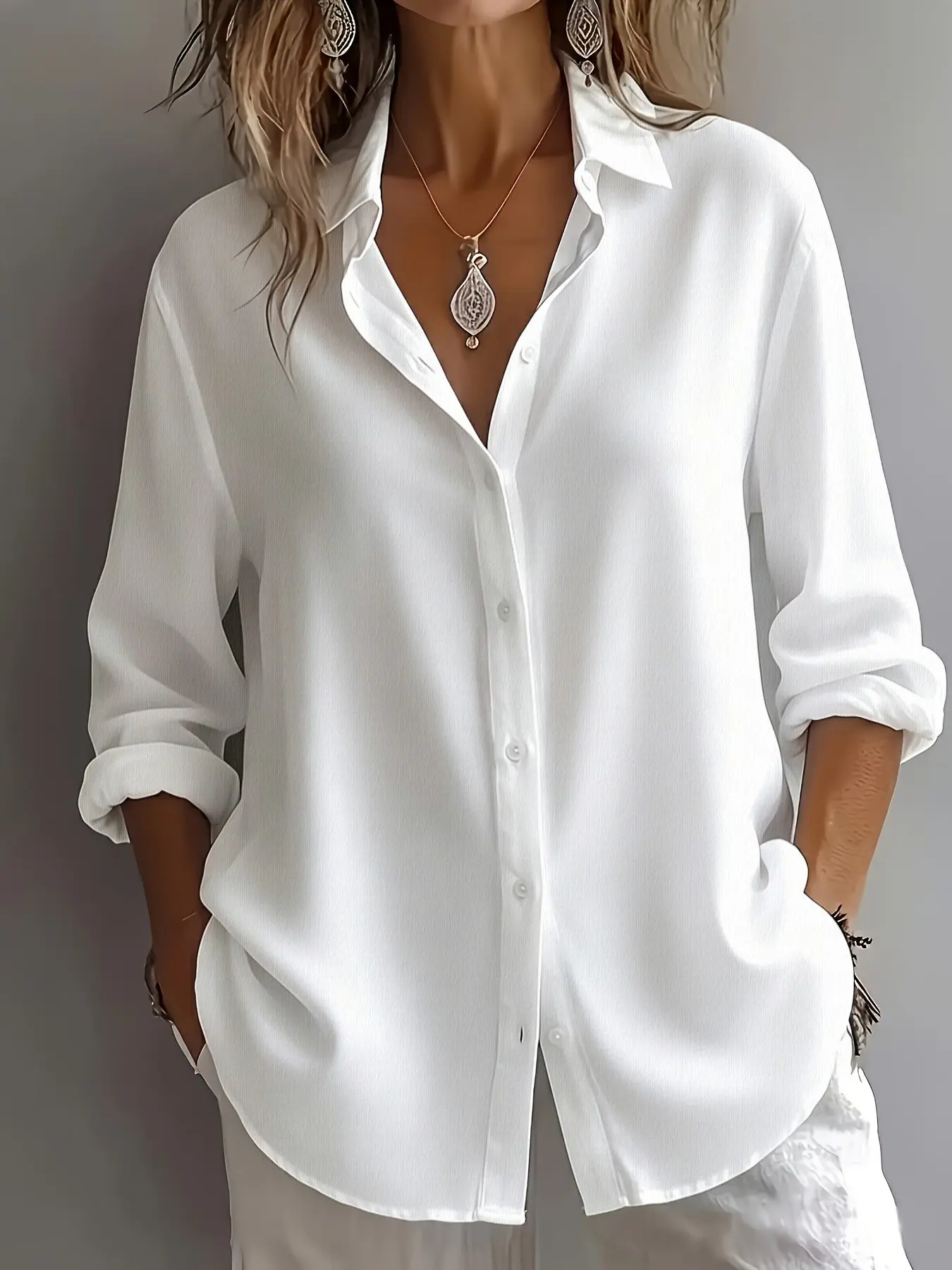 Women's Spring New Vintage Solid Color Notch Lapel Simple Casual Blouses Shirt, Elegant Design for Daily Wear, Perfect for Any Occasion