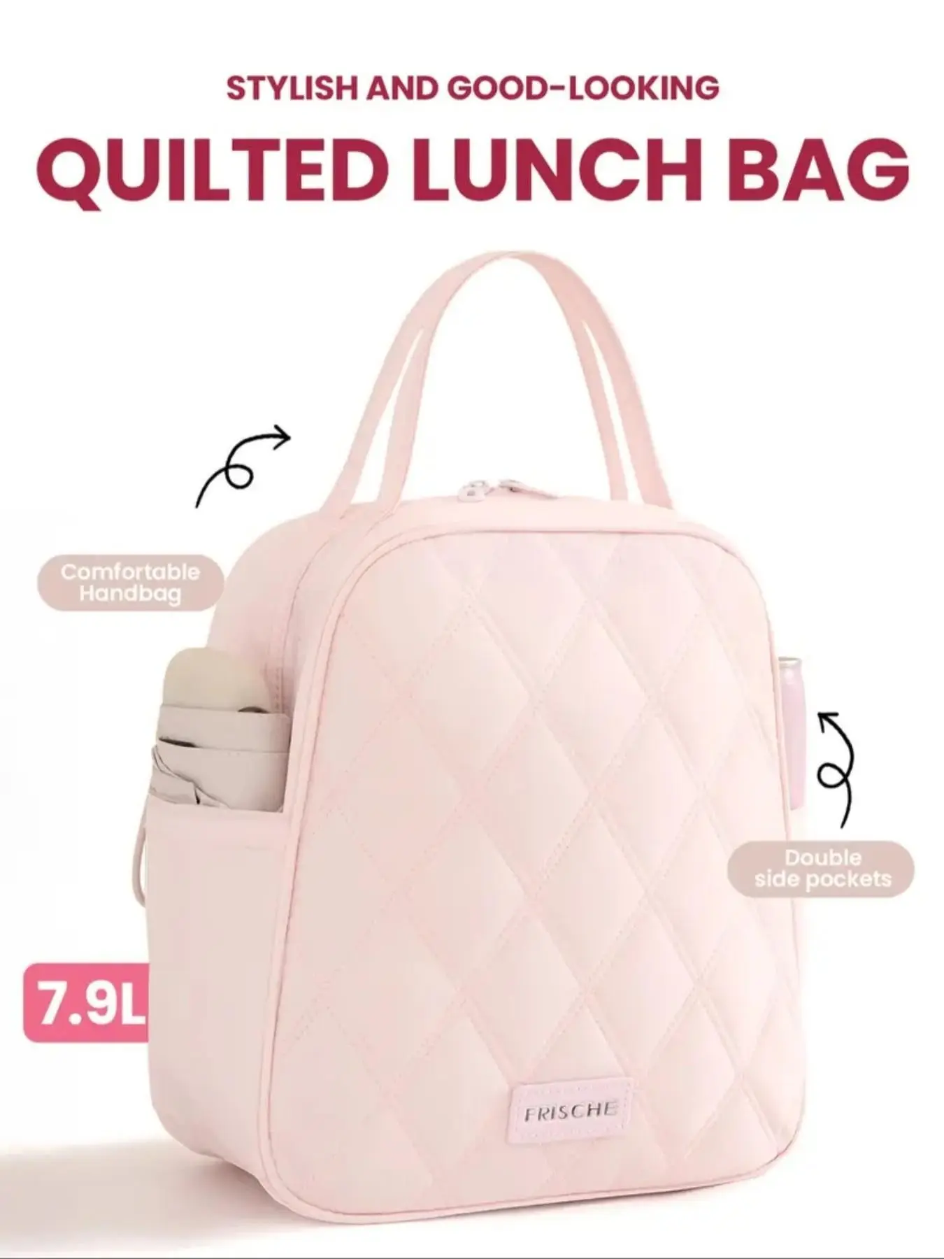 Portable Lunch Bag with Dual Carry Handles, Multifunctional Insulated Bag, Side External Pocket Zipper Thermal Insulated Lunch Tote, Large Capacity Cooler Bag for Office Work Picnic School Student Daily Food Storage