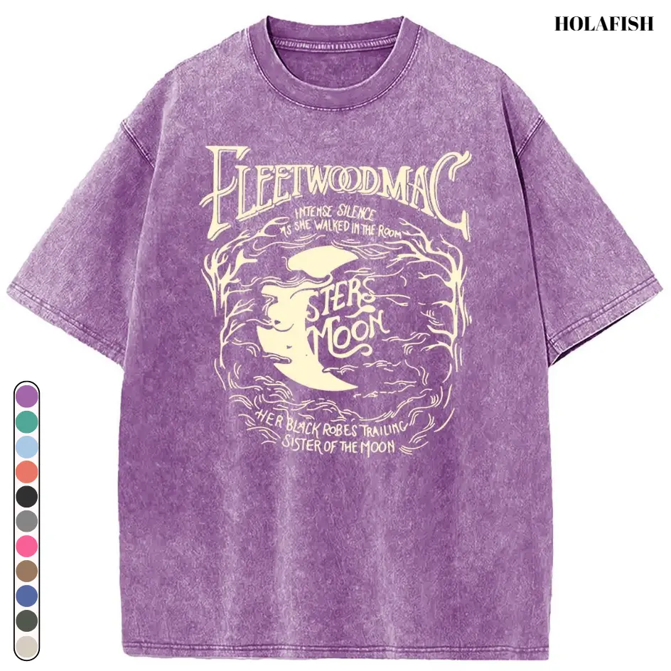 [S-5XL!]Holafish Acid Wash Vintage Moon Pattern T-Shirt Heavyweight Cotton Streetwear graphic vintage tees Menswear Womenswear Crewneck Tshirt