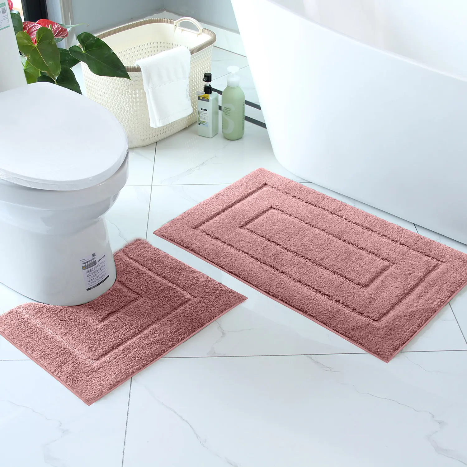 2-Piece Super Absorbent Non-Slip Bath Mat Set, Soft Comfortable Bathroom Rug, U-Shaped Toilet Pad, Multiple Colors Available, Bathroom Rugs Set, Bathmats For Bathroom, Water Absorbent Bathmat