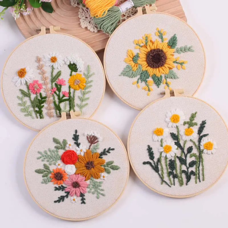 Russian Punch Needle Embroidery Kit for Kids - Beginner DIY Craft Set with Satin Fabric and Floral & Plant Patterns, Plants, Diy Projects, All Seasons