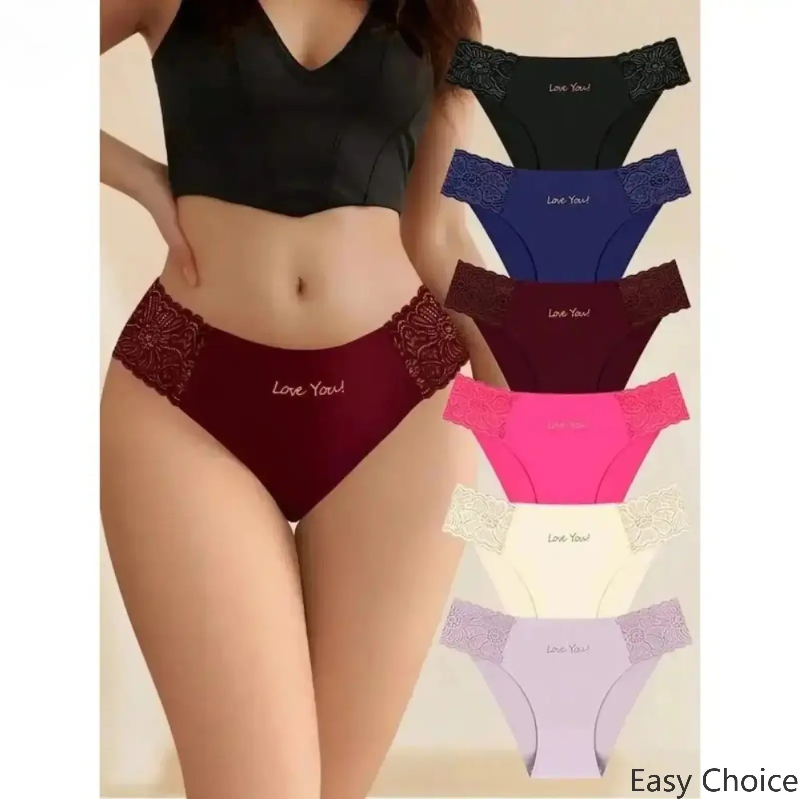 Women's 6‑Pack Thong Panties, Soft Polyester Lingerie with All‑Over Floral Print & Delicate Lace Trim, Stretchy Comfort Underwear, Fashion Intimates for Casual Everyday‑Wear Outfit Styling