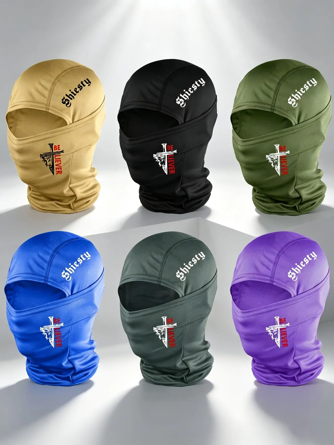 6pcs Unisex Letter and Cross Printing Balaclava Mask Neck Gaiter Headwear Breathable Ski Mask for Men Women Outdoor Sports Hiking Fishing Commuting Suitable for Daily Wear