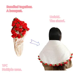 A bouquet of roses wrapped in a shawl made of soft and durable polyester fiber. It can be unfolded to serve as a shawl or gathered together to create a decorative bouquet of rose plush flowers.Valentine’s, Mother’s,Christmas,practical birthday presents