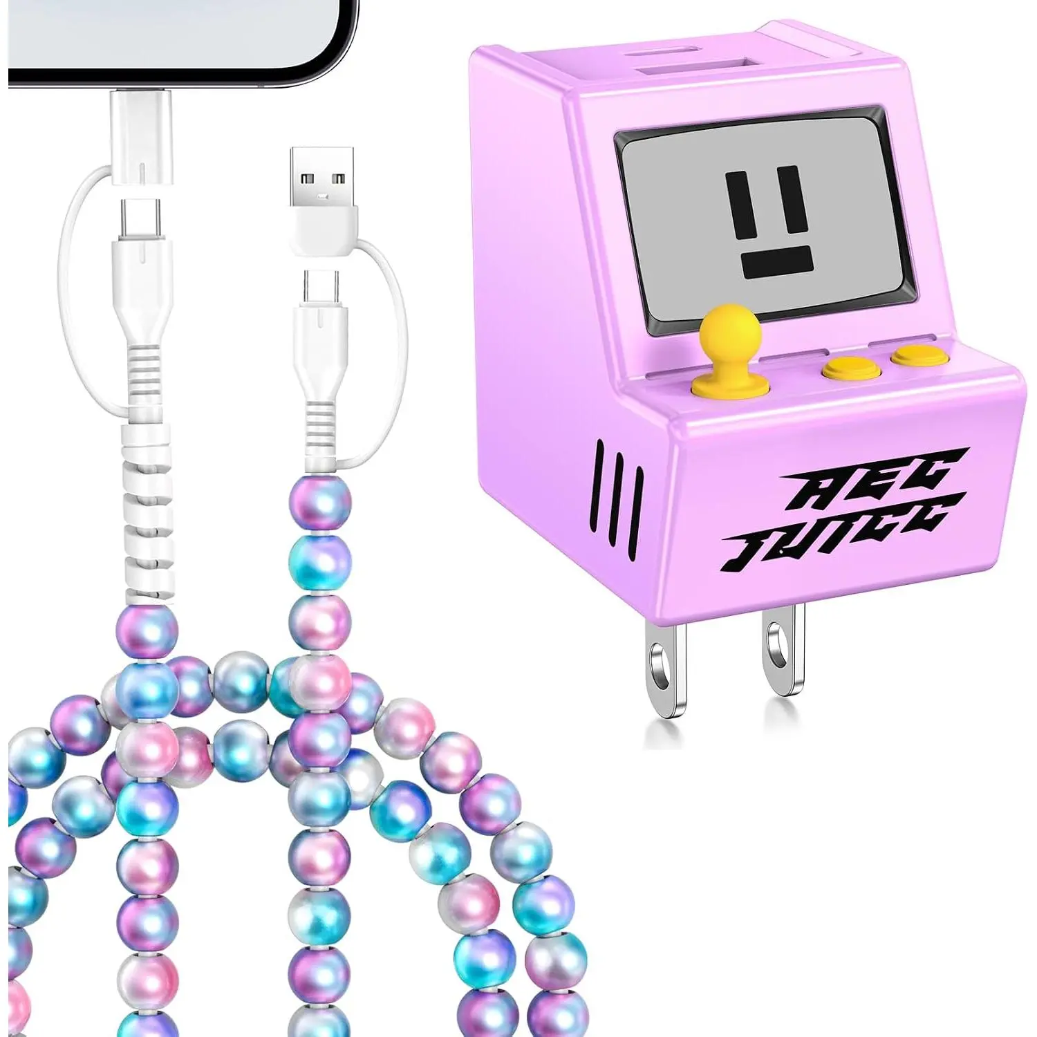 USB C  Beaded Charger Cord for  17  Cord 3.3FT 2 Port Foldable Charger Block 30W Cute Type C   Blocks for  17 16 15 Pro Max Cute  Charger for Girls Women