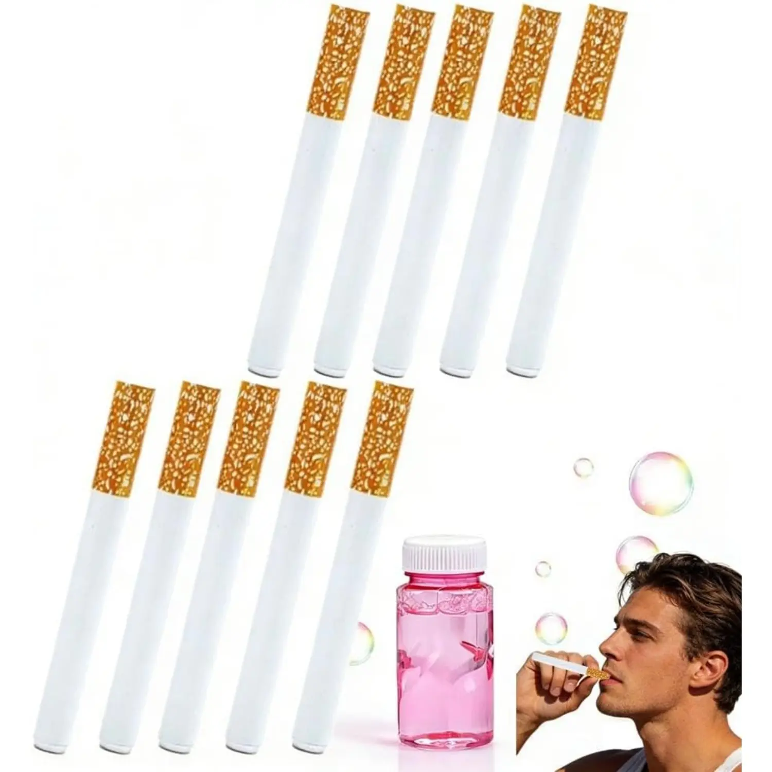Bubble Toy , Bubble Blowing  Stress Relief Accessary, Fake Bubbles Smoke Pack Blower, Blow Bubbles Sticks with Liquid (10PCS), Stress Relief Gadget
