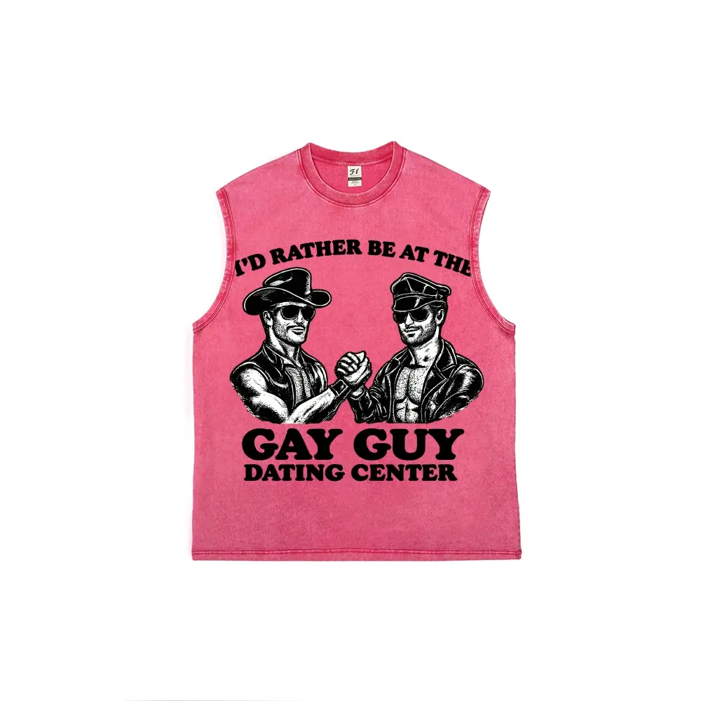 Men‘s Gay Guy Proud Funny Slogan Sleeveless Tank Top LGBTQ+ Rainbow Flag Washed Cotton Tank