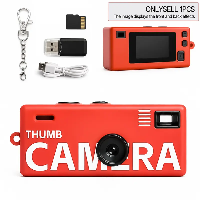 Compact Thumb Camera with Memory Card Reader, Keychain Camera, Wearable Recorder, Portable Camera, Student Outdoor Sports Camera, Kids Video Pocket Camera, Rechargeable, Keyrings