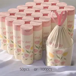 Lavender Scented Thick Large Drawstring Plastic Sturdy Floral Trash Bags, Multi-Purpose Disposable Storage Bags, Kitchen Bathroom Bedroom Living Room Toilet, Flower