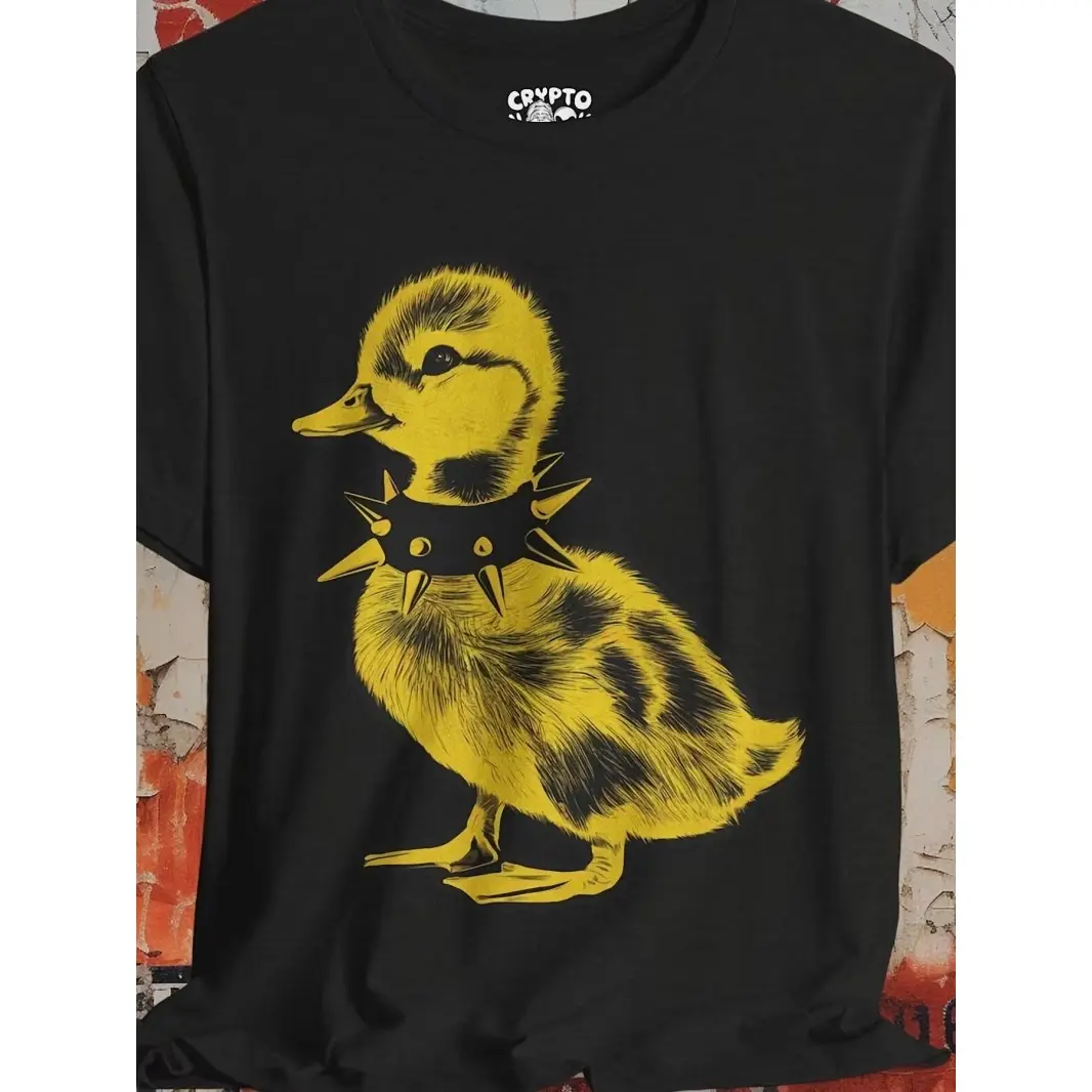 Cute Punk Spiked Duckling Graphic Cotton T Shirt Funny Animal Print Casual Short Sleeve Tee For Women Trendy Aesthetic Streetwear Soft Comfortable Top For Daily Wear Summer Outing Hang Out Clothes