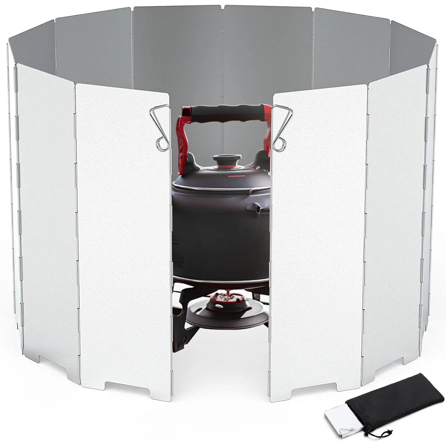 Camping Stove Windscreen Foldable Aluminum Camp Stove Windshield Portable Lightweight Backpacking Stove Wind Blocker  Outdoor Hiking Cooking BBQ 12 Plates New model