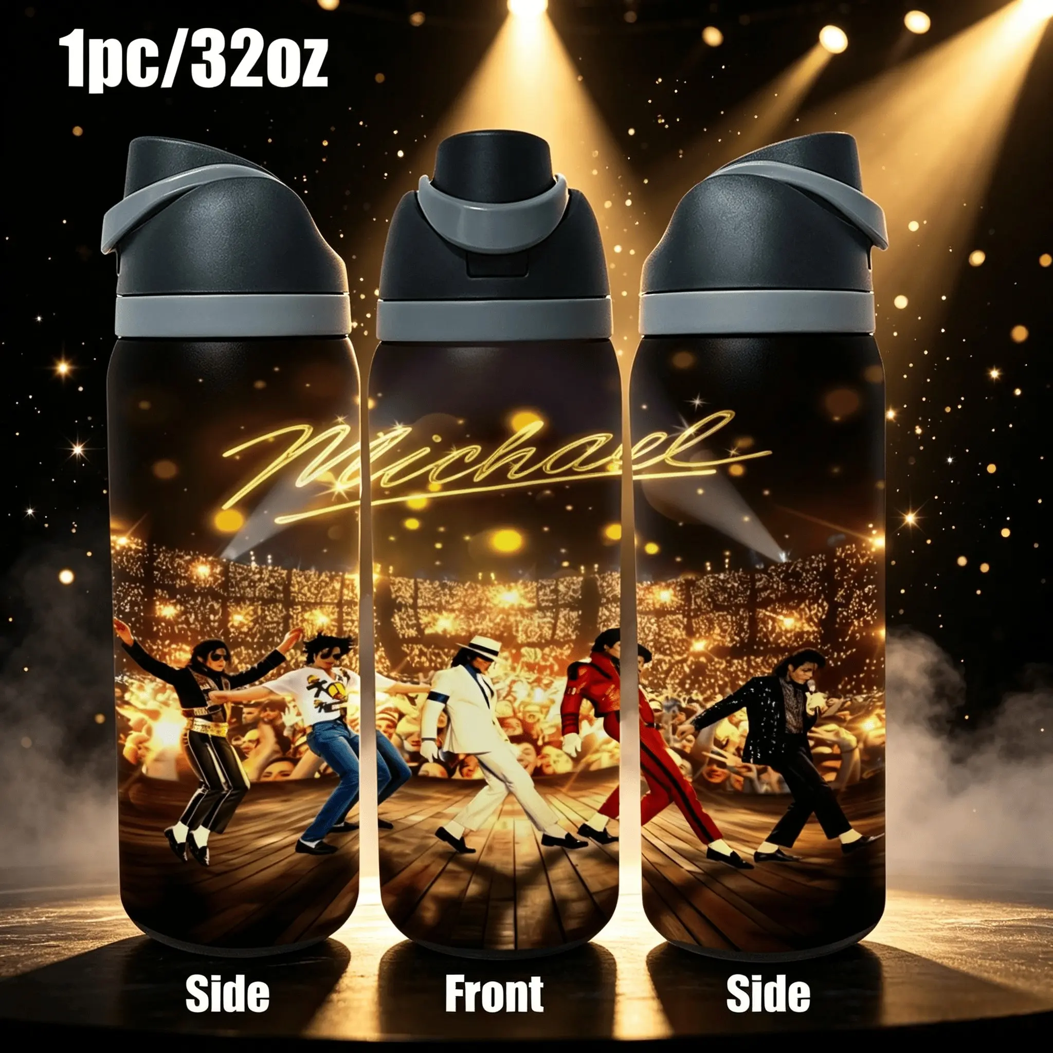 1pc 32oz Michael Jackson King of Pop Concert Stage Stainless Steel Insulation Water Bottle,  Bounce Lid Tumbler with Portable Carry Handle, MJ Fan Outdoor Sports Gift,(20oz Straw Straight-Drinkable Cup),outdoor, camping, commuting, and attending concerts