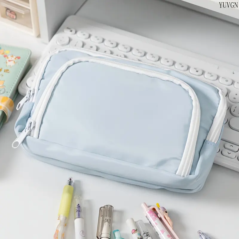 Large Capacity Simple Multi Compartment Pencil Case, Front Zipper Pocket Stationery Storage Bag, Lightweight Pen Pouch for Middle & High School Students Daily School Supplies