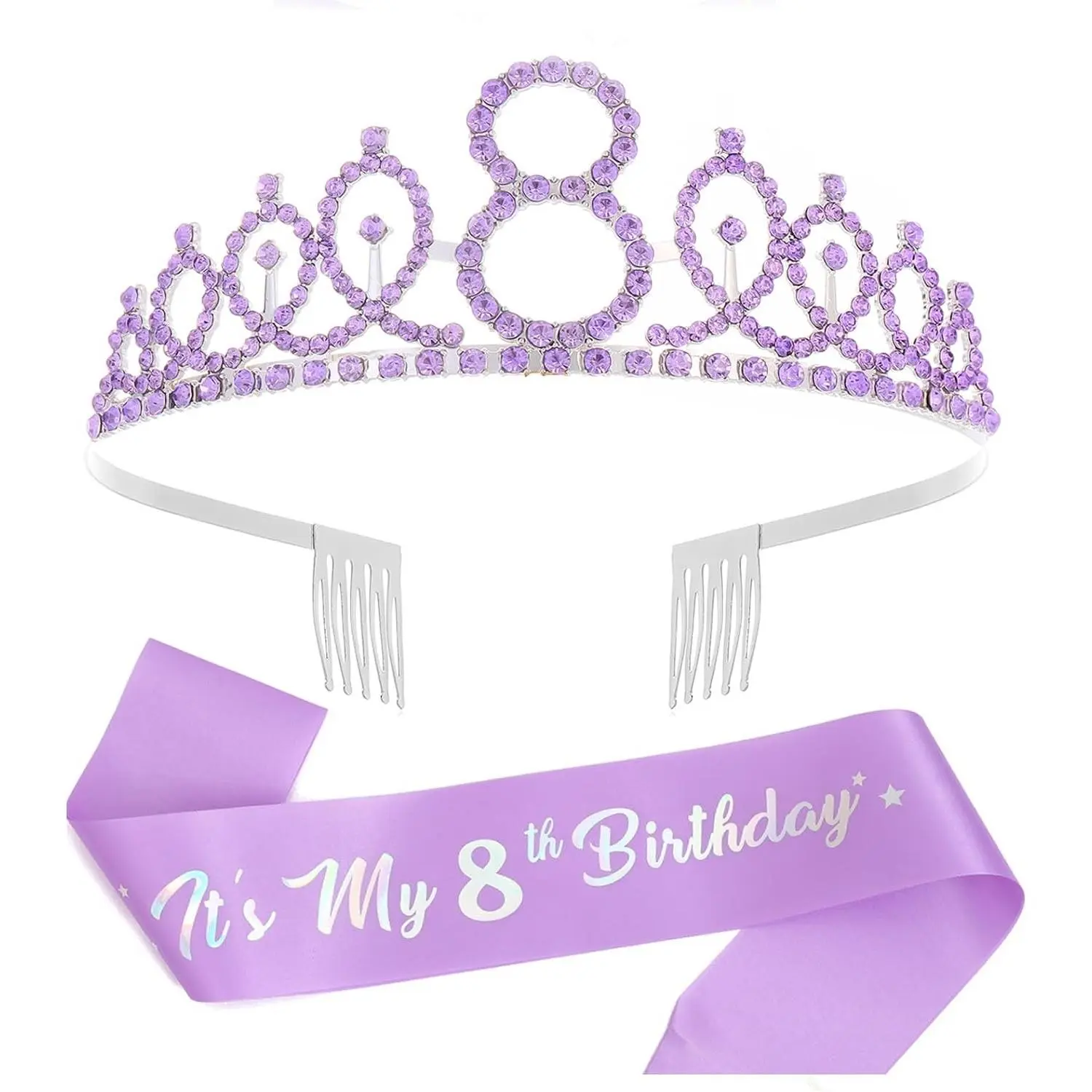 8th Birthday Crown & Sash Set 8th Birthday Gifts for Girl Birthday Decorations