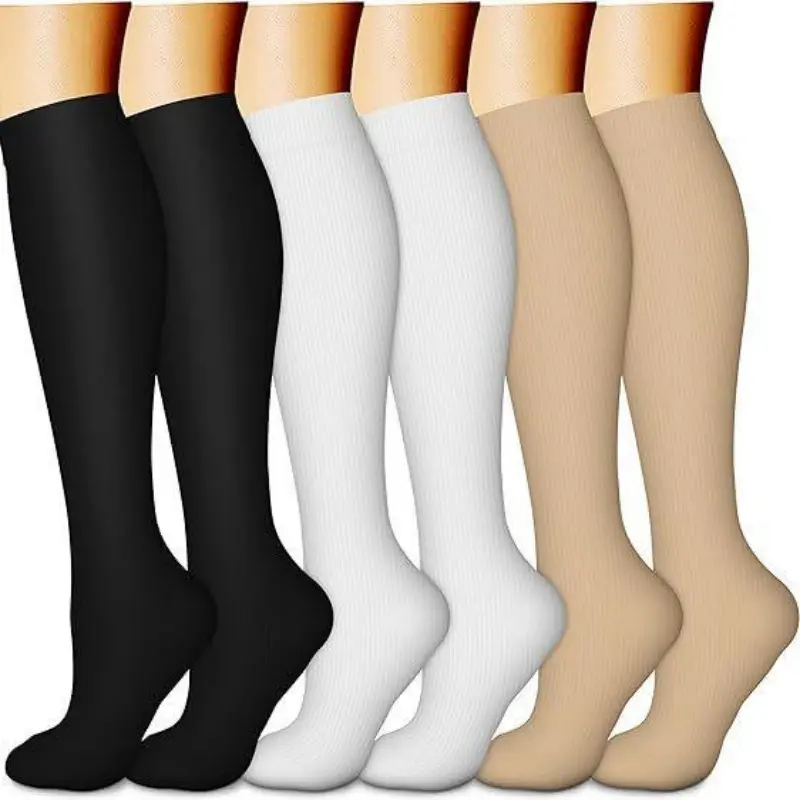 6 Pairs Classic Unisex Compression Socks, Breathable Fabric Soft Stretchy Summer Socks, Daily Comfort Stockings for Daily Work & Outdoor Fitness