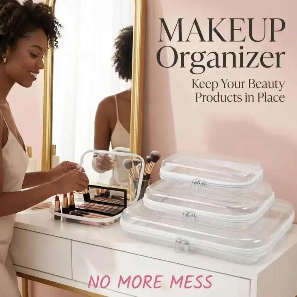 Clear Hard Zipper Organizer Storage Box Set, Transparent PVC Storage Containers for Makeup, Jewelry, Tools, Toys & Small Items, Portable Travel Storage, Multi-Purpose High-Quality Storage for Home & Office