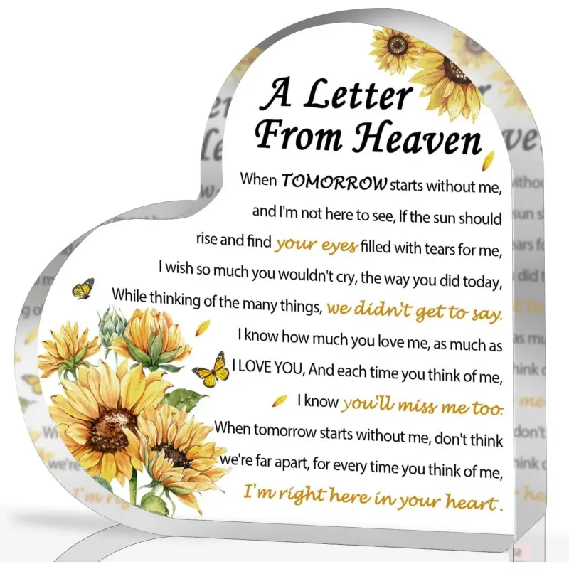 Sympathy Gift - Letters from Heaven - Memorial Gift for Loss of Mother Father Husband Son, Acrylic Heart Keepsake, Memorial Sympathy Gift, Plaque, Acrylic Plaque Decor