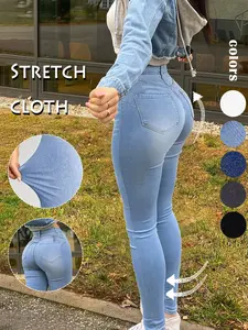 Women's High-Waisted Tight Jeans, Casual Comfort Stretch Conical Jeans, Y2K Washed Blue Button Fly, Street Style Denim Jeans