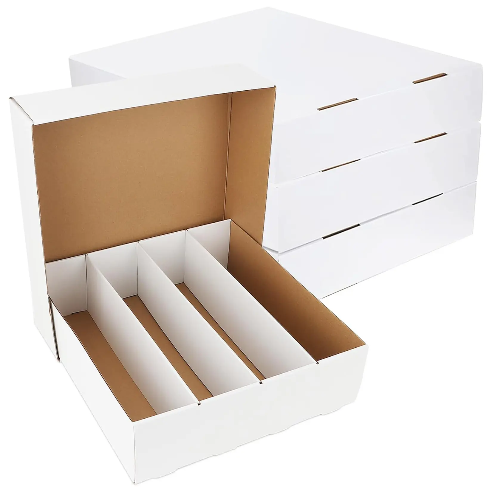 4 Pack 4-Compartment Cardboard Trading Card Storage Box – Turn Over Top Organizer – Durable Corrugated Design – Fits TCG, Sports & Game Cards – Collectible Card Display