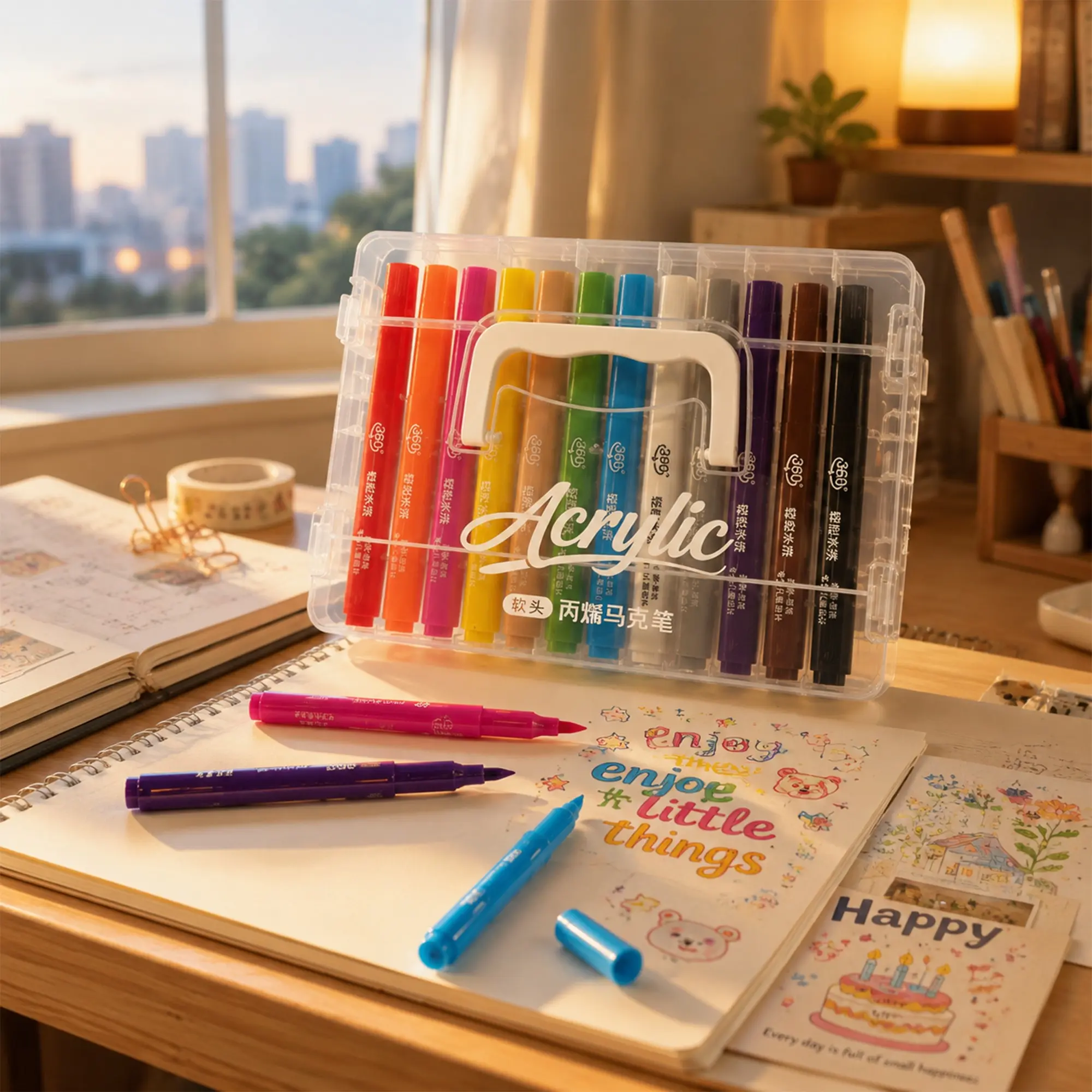 Acrylic Marker Pens for Kids, Flashy Washable Art Supplies, Non-Transparent Layering Colors, Foldable Design, Ideal for Elementary Students