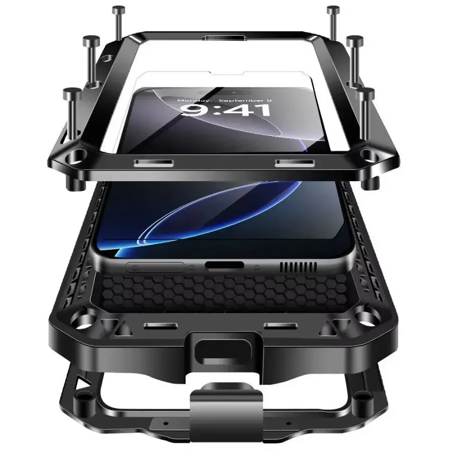 Heavy duty Durable armored aluminum phone case, for iPhone 17 16 15 14 13 Promax 16 15 14 Plus 16e17e anti drop protective case
