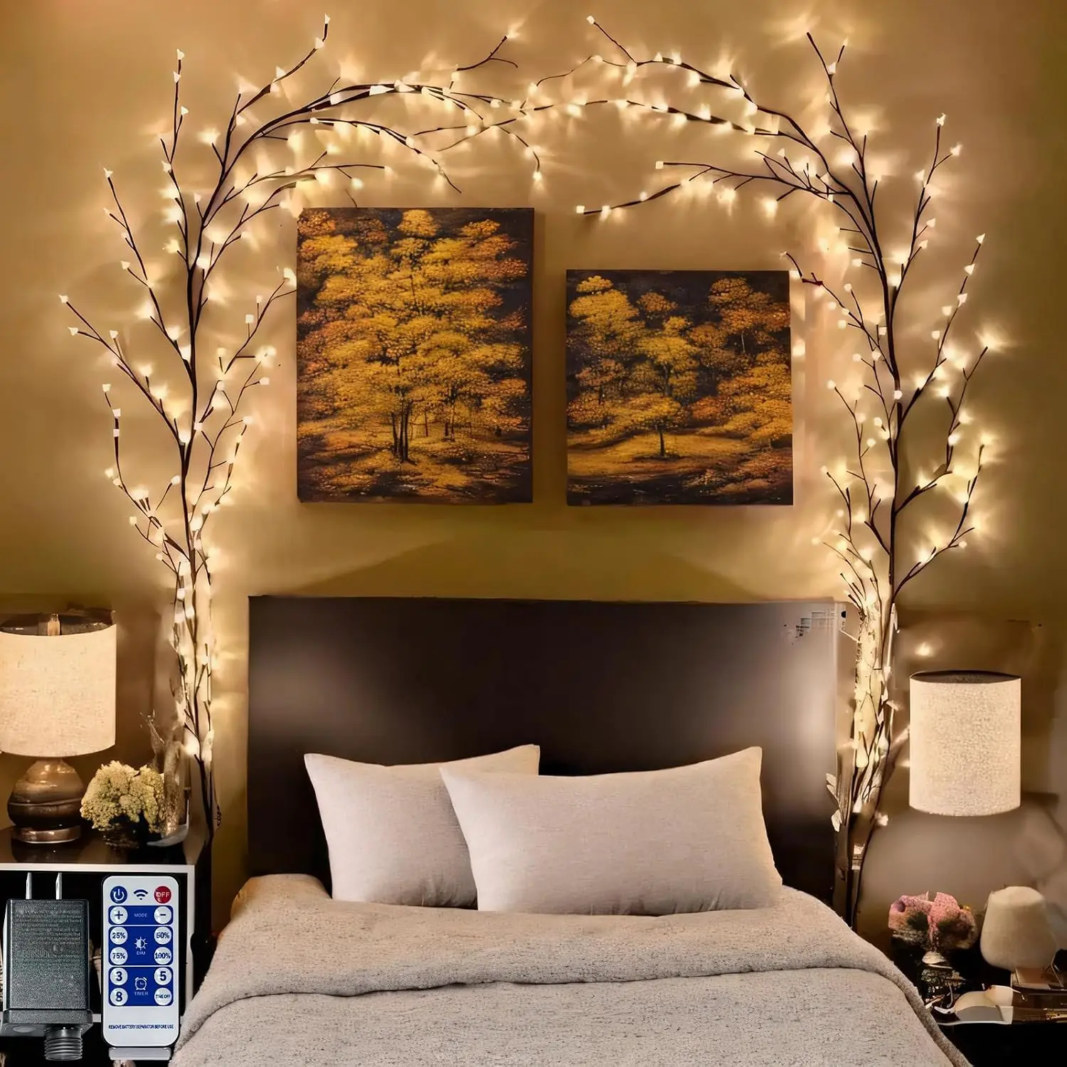 Enchanted Willow Vine Party Lights with Remote & Timer, 7.5Ft 144LED Artificial Tree Branches, Aesthetic Wall Decor Light for Bedroom Christmas Room Decor