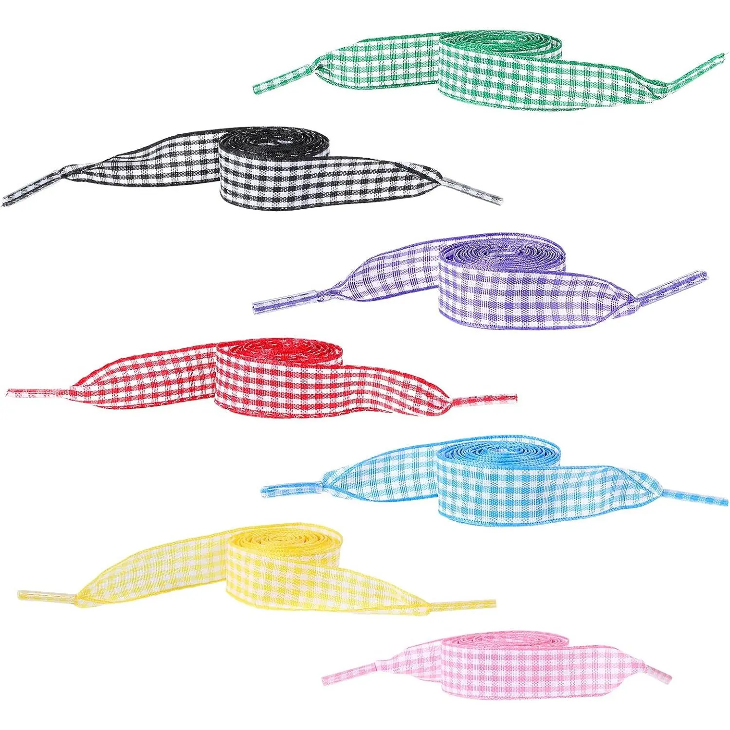 7 Pairs Ribbon Shoelaces for Women, 1.5cm Wide Thin Flat Fantastic  Checkered Shoe Laces Colorful Soft Satin Fabric Shoe Ties Shoestrings for Sneakers  Shoes 47Inch