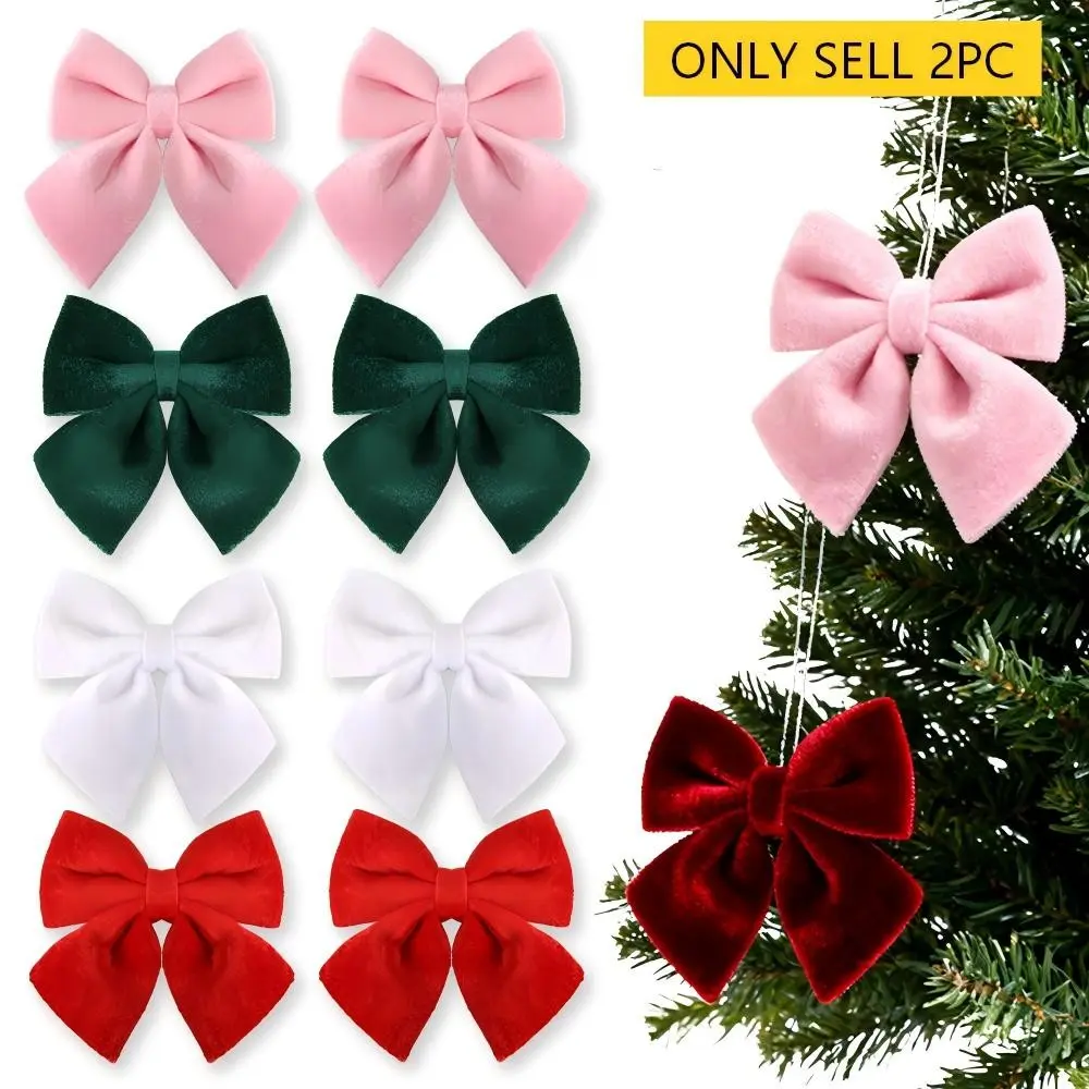2PC/package, miniChristmas Bows Ornaments For Xmas Tree, Flannel Bow Ties,5.51-inch Mini  Bowknot Hanging Decorations, Holiday Home Wedding Party Decor Wreaths Xmas Gift Packing Accessories
