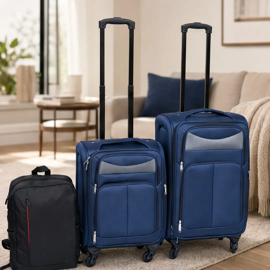 ARCH 20+24 Inch Two-Piece Softside Luggage Set Oxford Fabric Travel Suitcase Trolley Case with Backpack Blue Carry-On Checked Bag 360° Spinner Wheels Ergonomic Handle Lightweight Durable Waterproof, Blue Color Options, Fabric+Metal Material