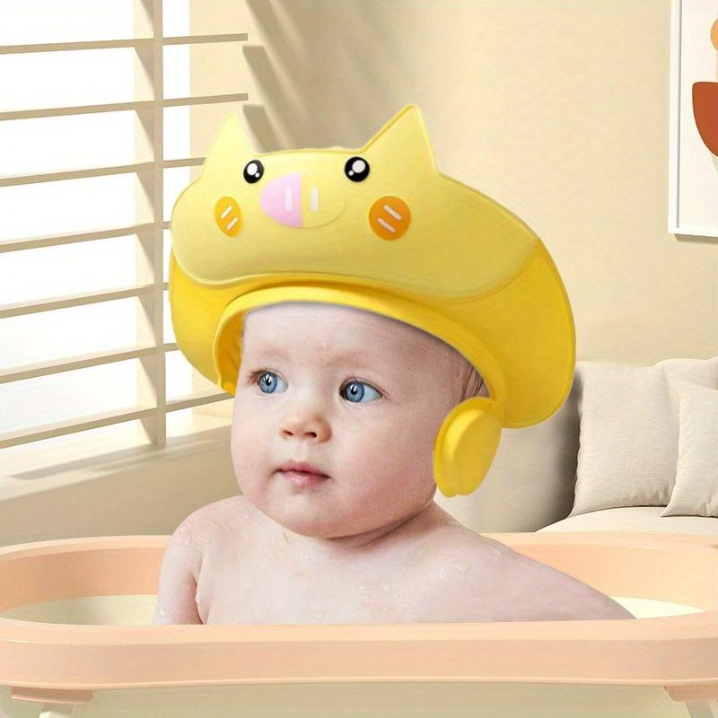 Adjustable Leak-Proof Baby Shower Cap with Cute Cartoon Cat Design - Baby items, Water-Retaining PP Material for Infants & Toddlers, 0+ Months, Pink/Blue/Yellow, newborn necessities, baby stuff clearance