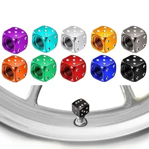 Dustproof Tire Valve Cap, 4PCS Aluminum Alloy Dice Style Cap, Colorful Universal Tyre Stem Protector, 12mm × 12mm Decorative Auto Accessories